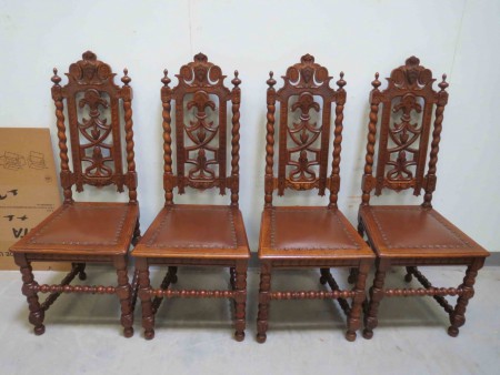 4943 - 4 x zidle 1890  calouneno kuzi  bytovy stav  -  1 kus 2 900 kc